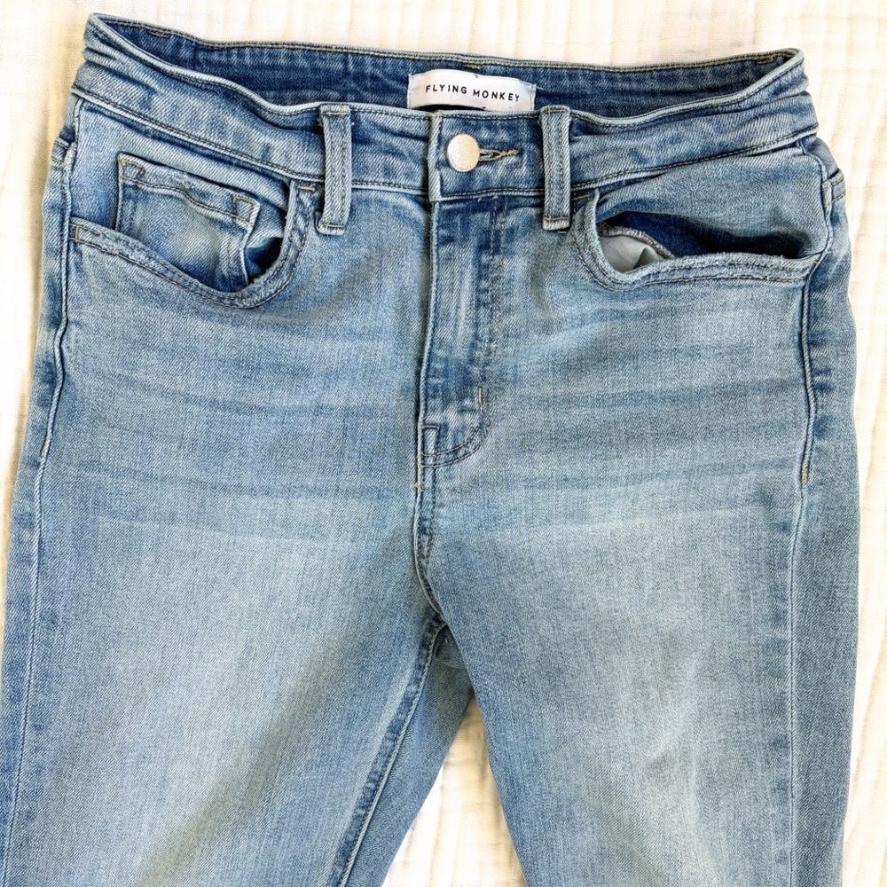 Flying Monkey Polite High Rise Crop Straight Jeans Distressed Raw Hem 27